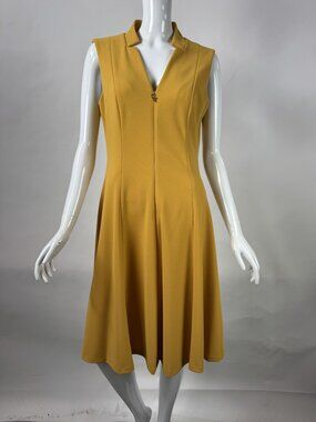 Calvin Klein Mustard Yellow Sleeveless Fit & Flare Midi Dress Size 8